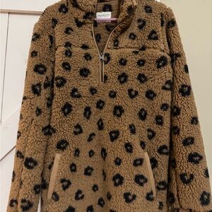 Abercrombie and Fitch Leopard quarter zip fleece